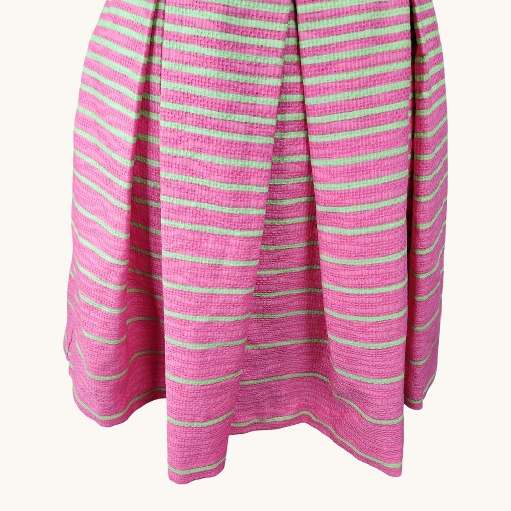 NWT Taylor Womens 14 Fit Flare Dress Pink Green Stripe Pleated Pocket Sleeveless - Picture 7 of 16